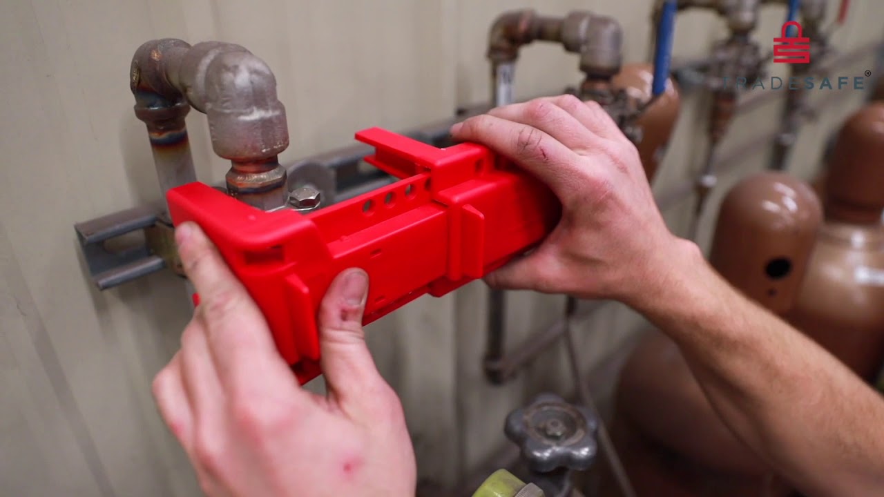TRADESAFE Lockout Tagout ball valve lock with tag and LOTO padlock
