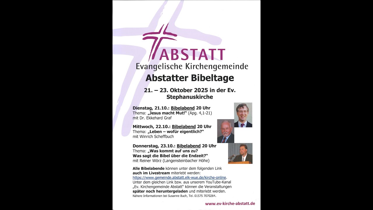 Bibelabend aus der Stephanuskirche Abstatt am 21. Oktober 2025 mit Dr. Ekkehard Graf