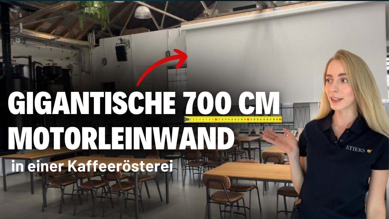 Gigantische 700 cm Motorleinwand f&uuml;r Kaffeer&ouml;sterei in D&uuml;sseldorf | Stiers GmbH