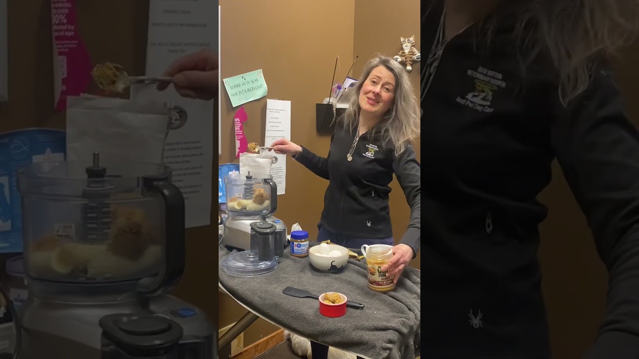 Dr Julie Schell demonstrates how to make PAWsionate Chefs Peanut Butter Banana Cookies!