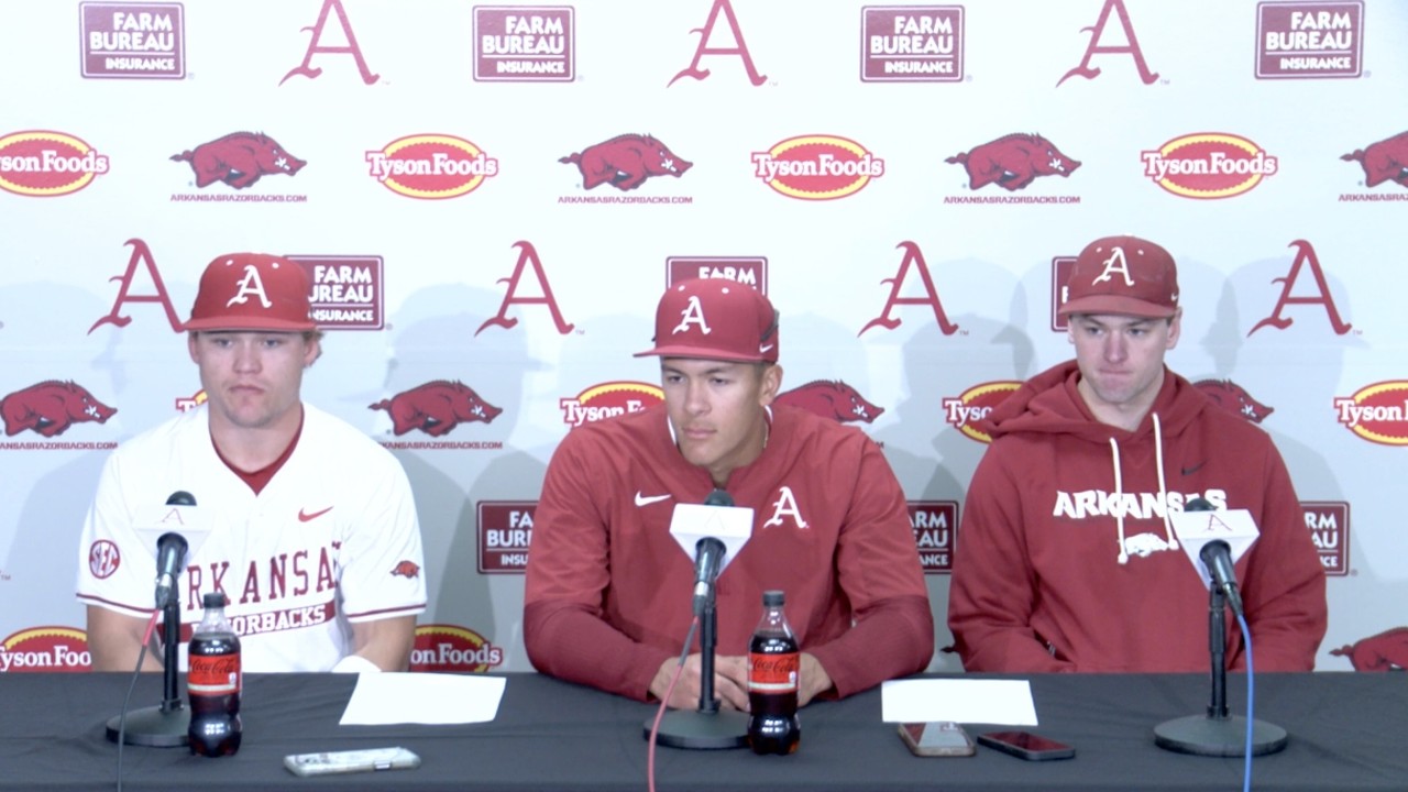 Camden Kozeal, Nolan Souza and Gabe Gaeckle postgame – Arkansas 5, Xavier 2