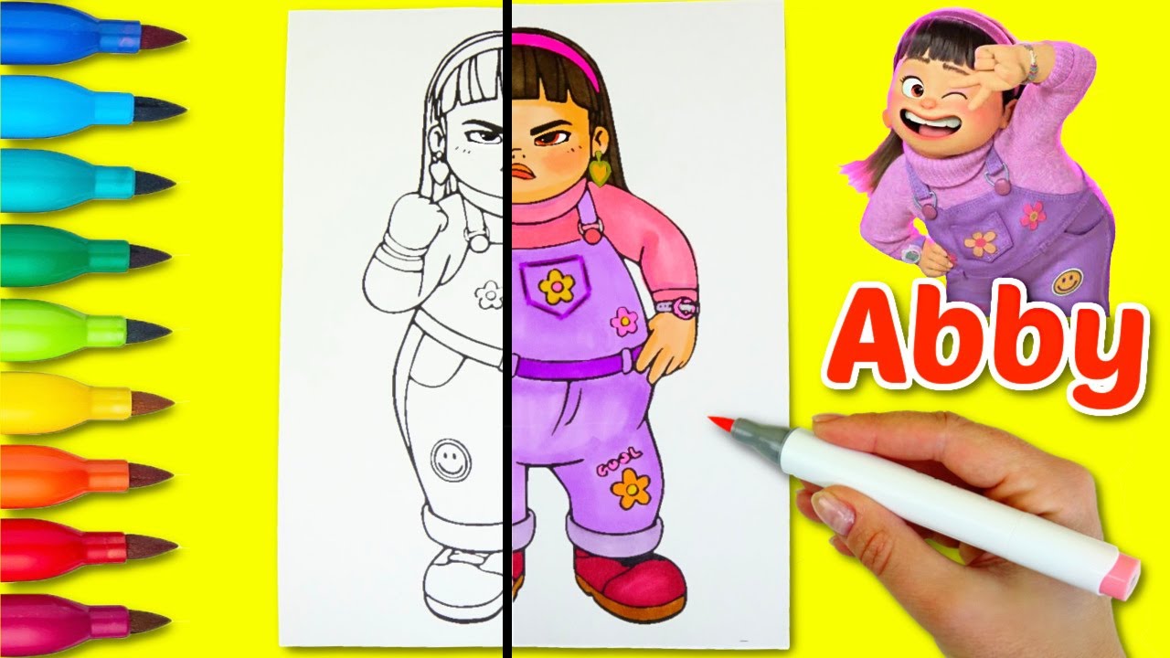 Disney Pixar Turning Red. Coloring Abby, Mei's friend with Markers