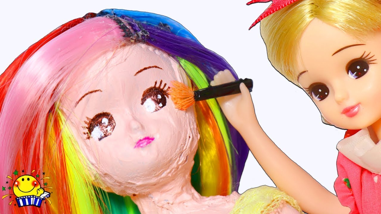 【リカちゃんが自分の人形を作る！】カラフルな髪の毛を可愛い髪型に切ろう
