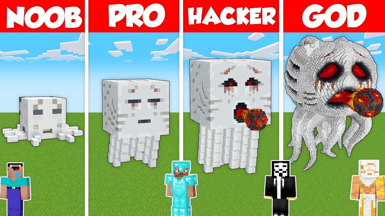 GHAST STATUE BASE HOUSE BUILD CHALLENGE - Minecraft Battle: NOOB vs PRO vs HACKER vs GOD / Animation