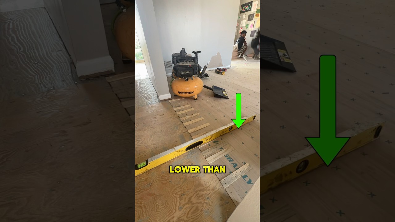 Dealing with different heights 👷🏽&zwj;♂️#flooringexperts #contractor #woodworking #fyp #construction ￼