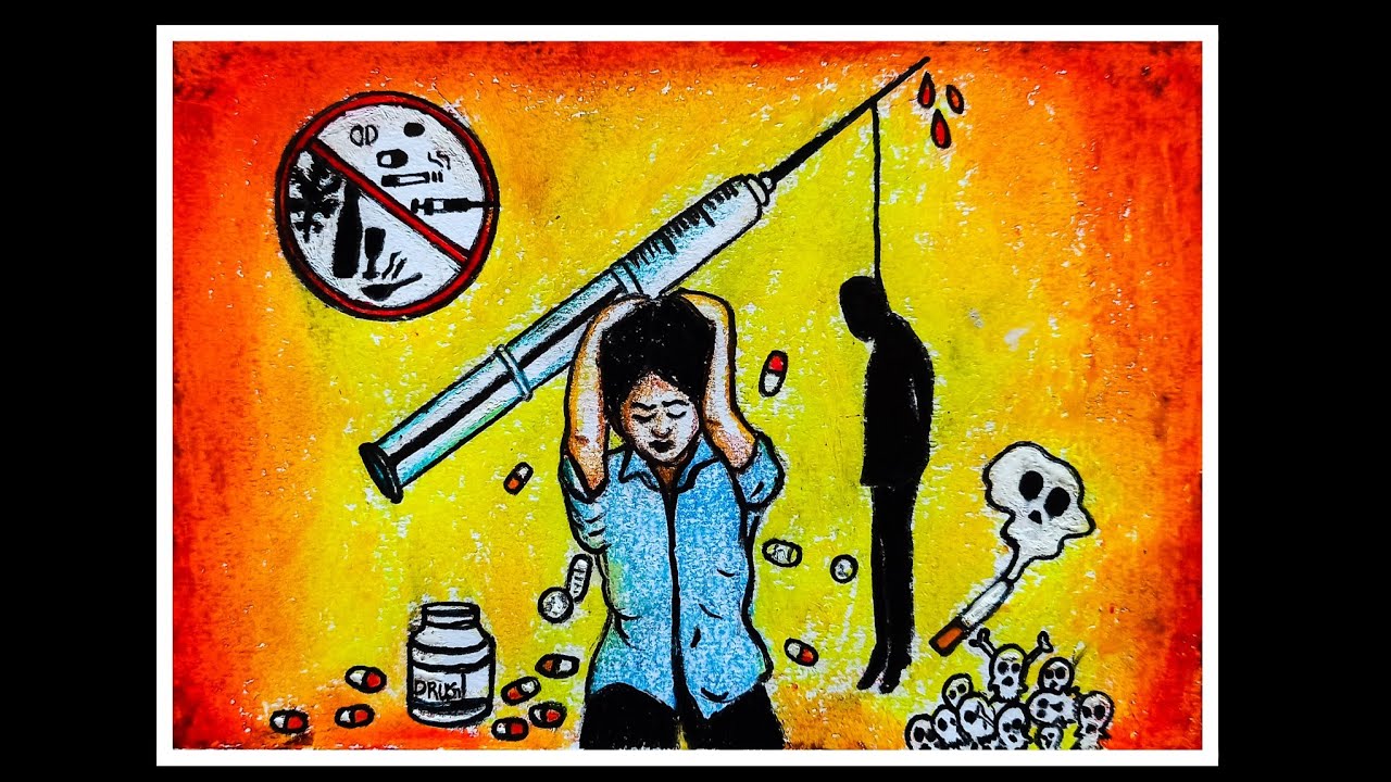 How to draw stop drugs drawing || poster making say no to drugs use with poster colors