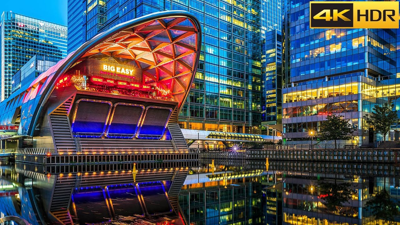 London Night Walk | Canary Wharf London Walking Tour | London's Financial Hub [4K HDR]