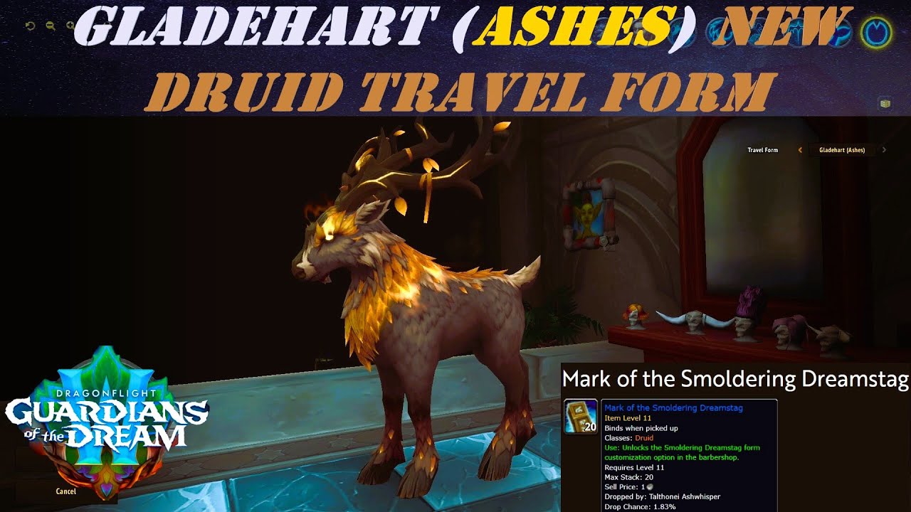 Gladehart (Ashes) New Druid Travel Form | Mark of the Smoldering Dreamstag | Talthonei Ashwhisper