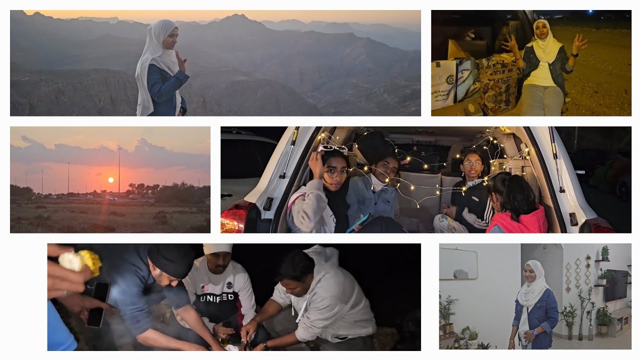 Jabel Jais camping 🏕 and BBQ with friends 🧡 watching sunset and sunrise 🌅 