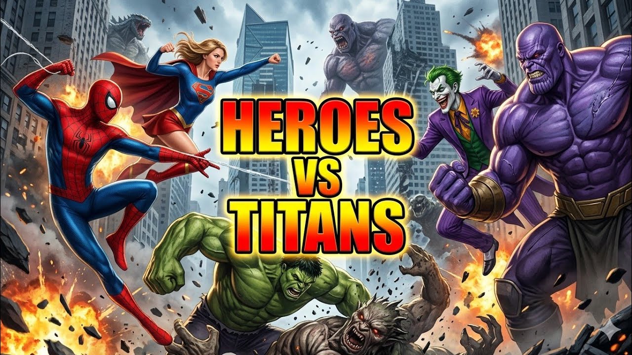 Атака титанов на Нью-Йорк | Человек-паук, Халк и Супергёрл против Джокера и Таноса
