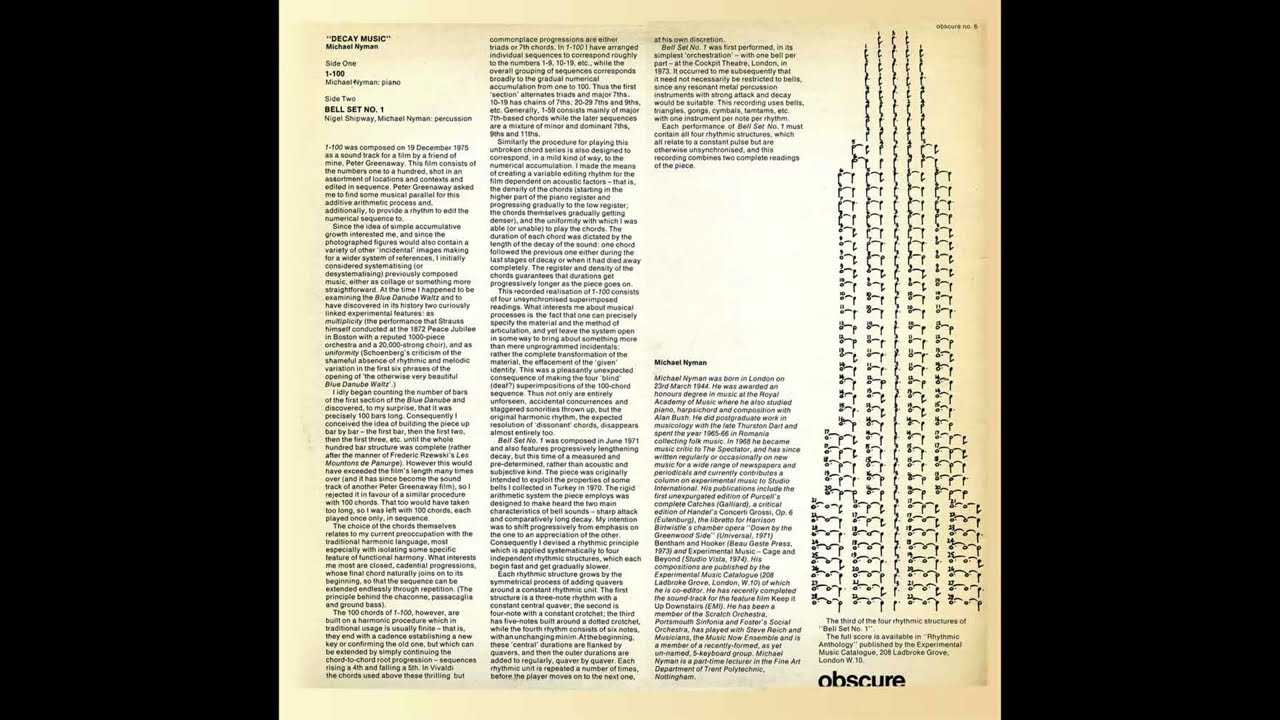 Michael Nyman - 1-100 (Vinyl Rip)