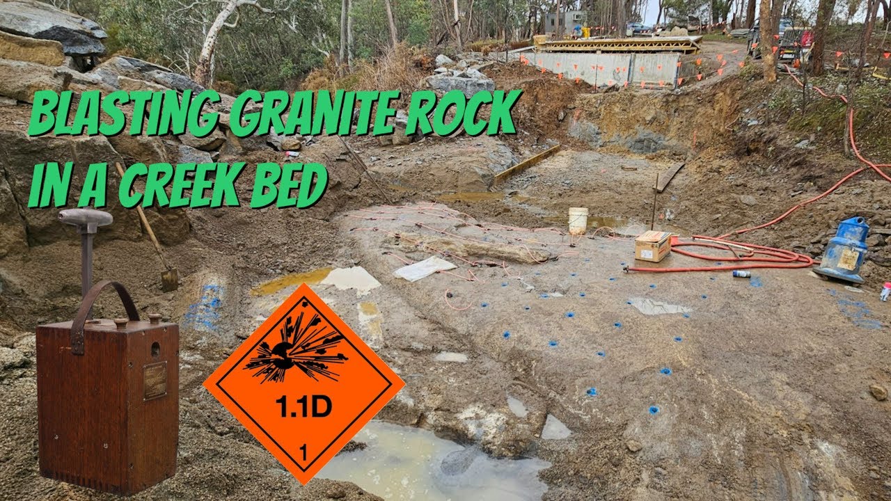 Blasting Granite rock in a creek bed