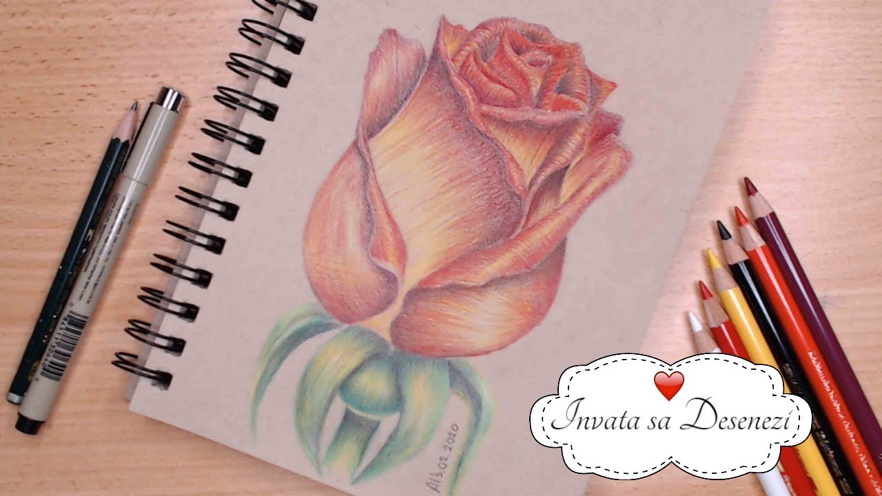 Cum Desenez si Colorez un TRANDAFIR Realistic folosind CREIOANE COLORATE