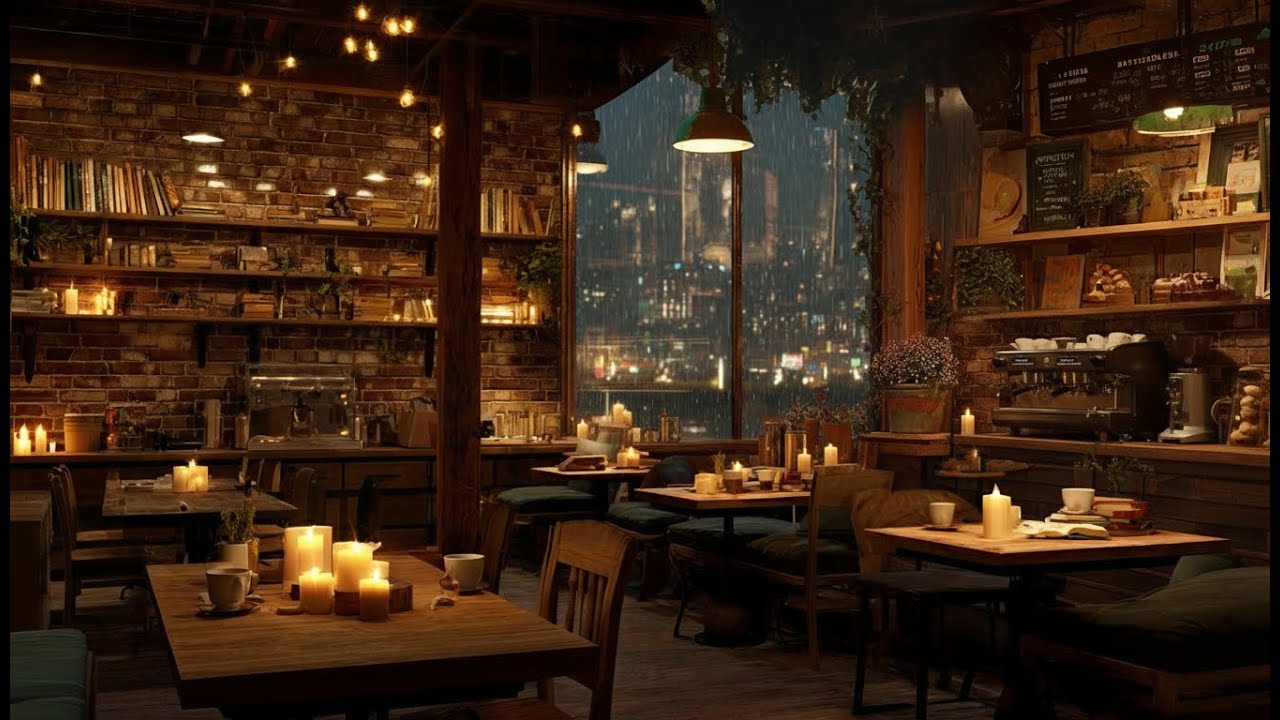 Rainy Jazz Cafe Ambience Relaxing Cozy Music for Work Study Sleep Coffee Shop and Night Cafe Mood