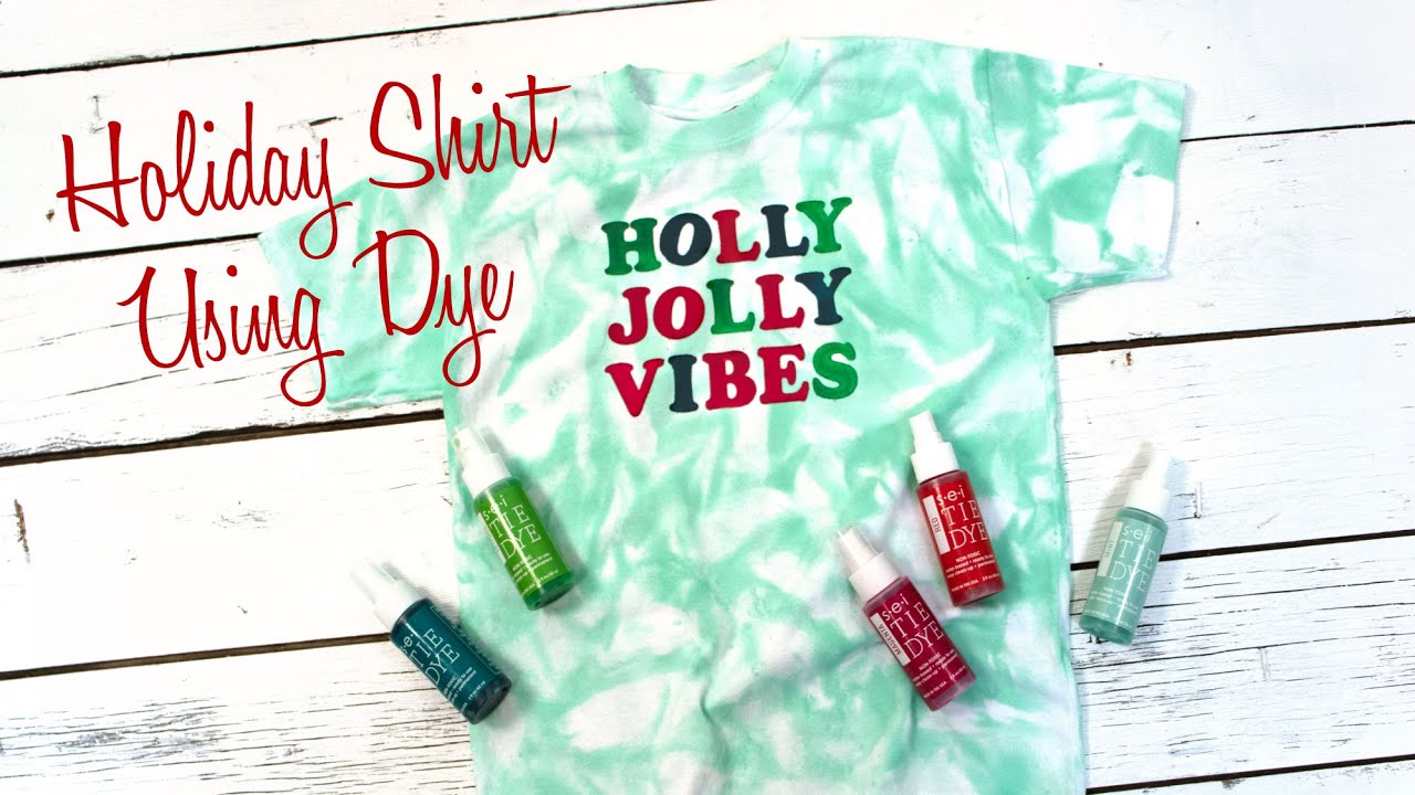 DIY Tie Dye Holiday Shirt - Holly Jolly Vibes Using Colorful Iron-on Letters