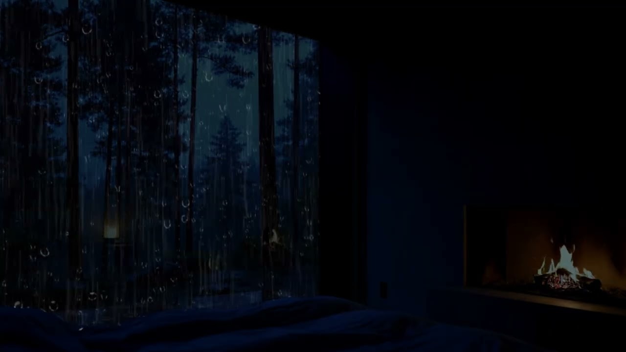 3 Hours Dreamy Cabin Nook Scene 🌧️ Warm Fireplace & Rain Forest Ambience | Relaxation
