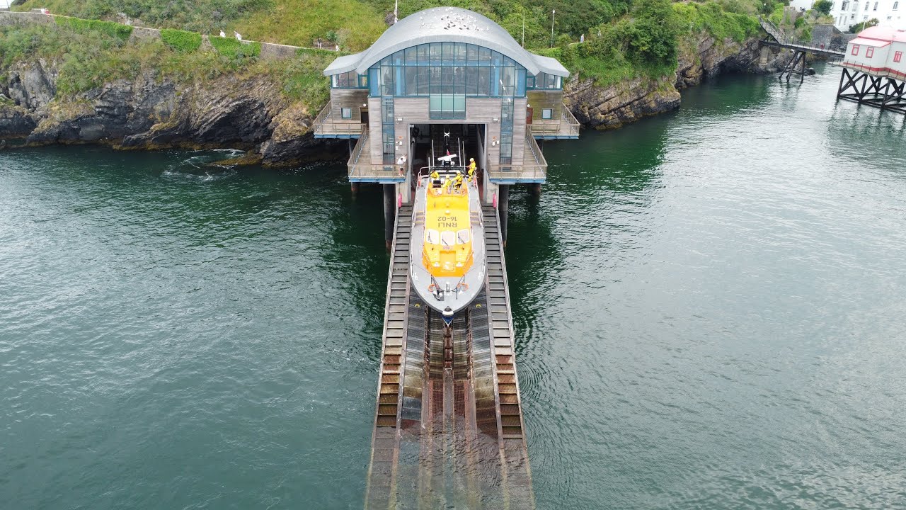 Tenby RNLI Tamar Class Lifeboat Ramp Recovery Drone 17/06/2023