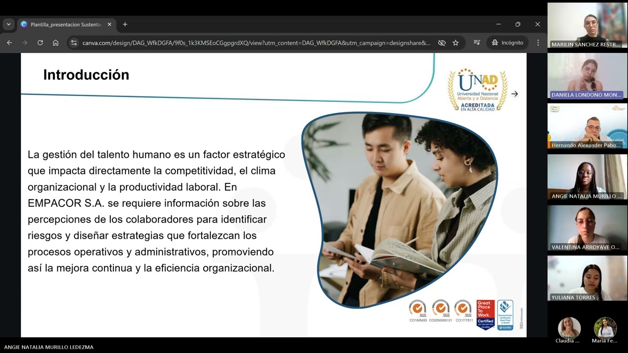 Encuentro Sustentación Equipo 15 Diplomado Gerencia Talento Humano UNAD 1605 -2025