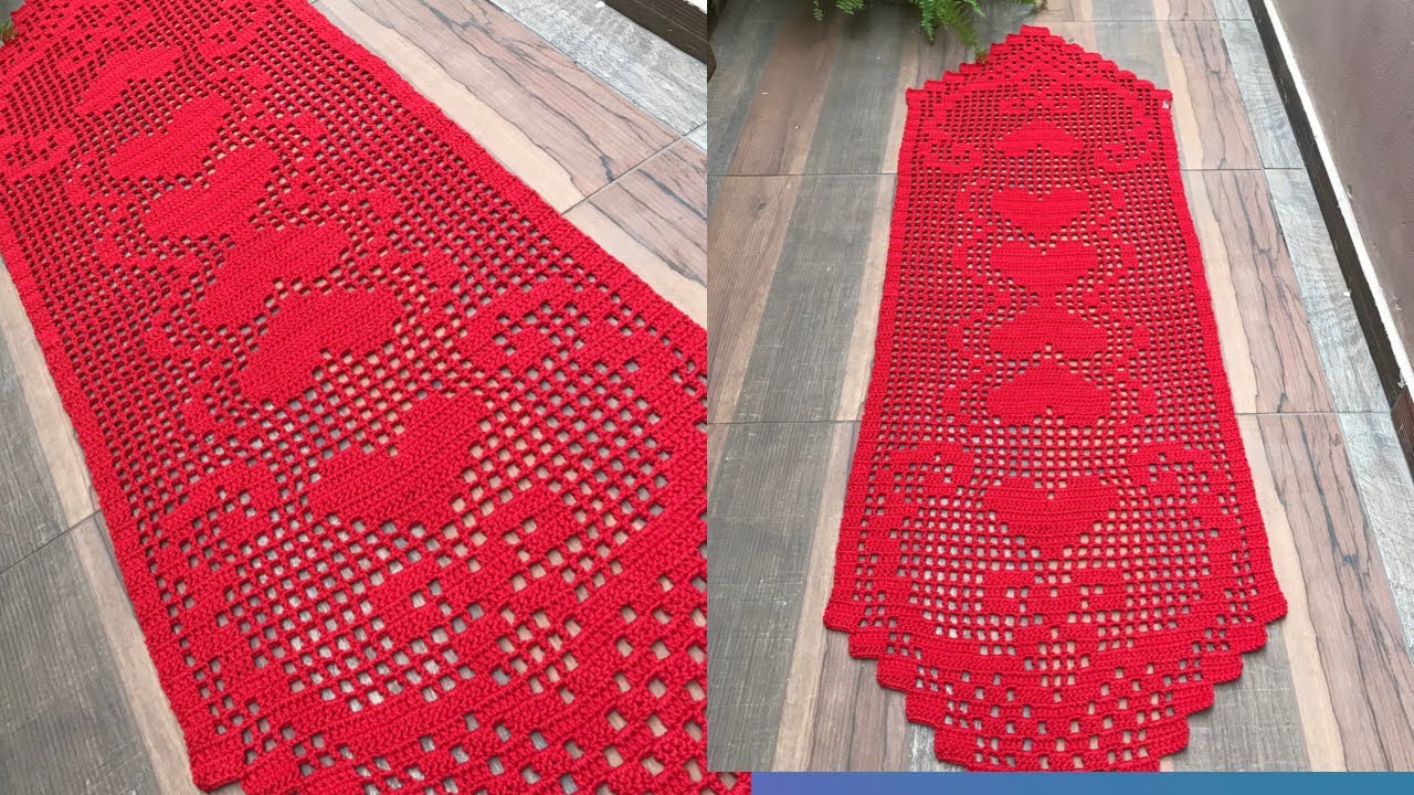Trilho de mesa de CROCHÊ Corações 1/2