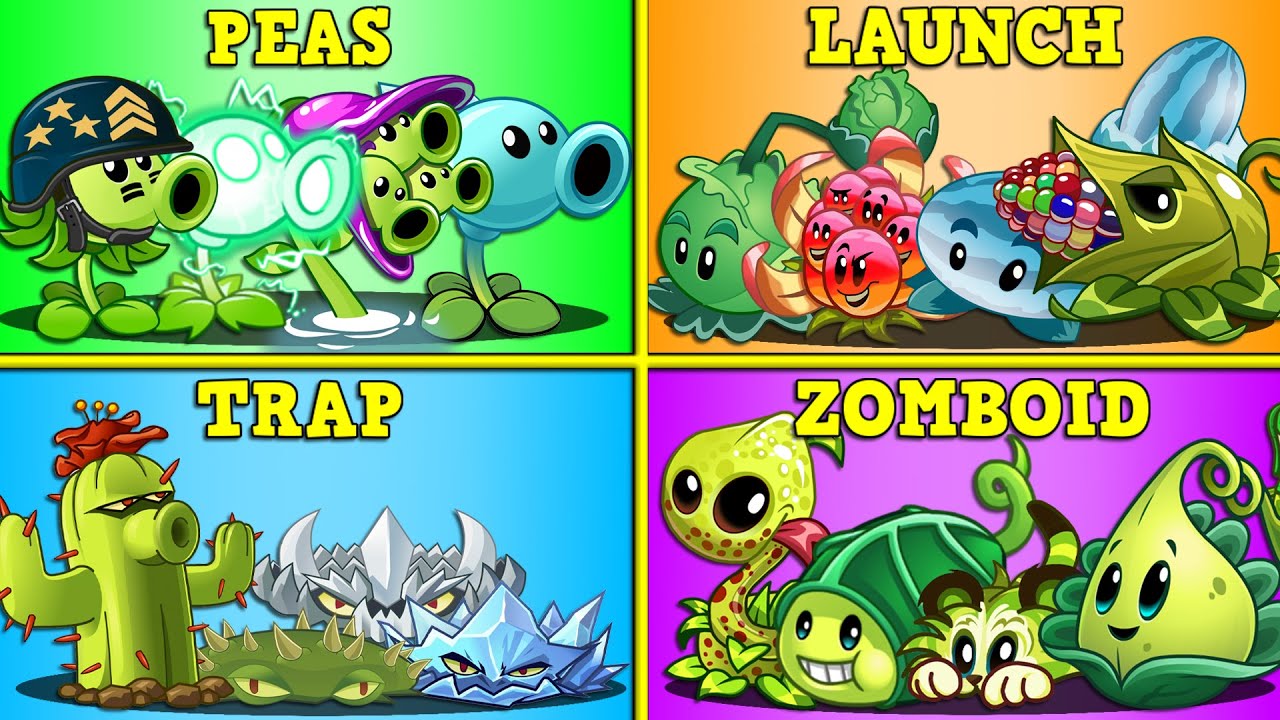 Random 4 Team Plants PEA x ZOMBOID x TRAP x LAUNCH - Who Will Win? - PvZ 2 Teams Plant Battlez