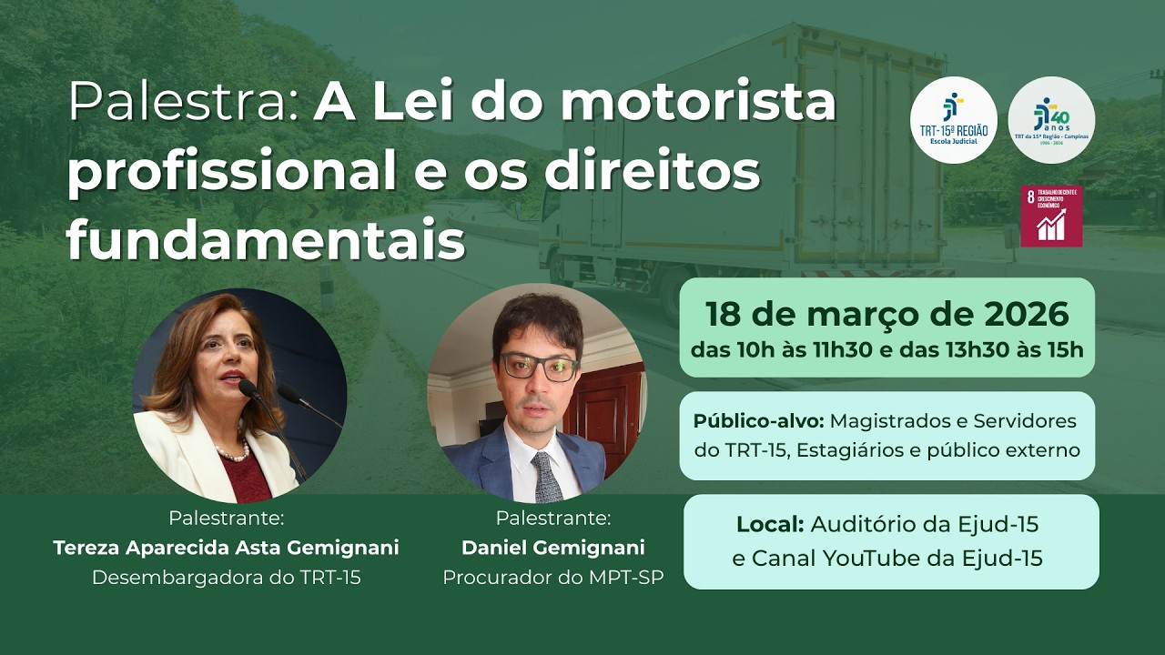 18/03/26 - 10h | Palestra: A Lei do motorista profissional e os direitos fundamentais