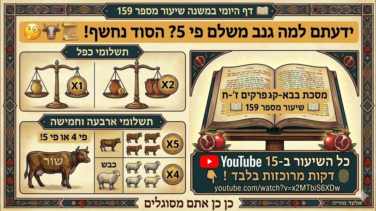 ​דף היומי במשנה | מסכת בבא קמא פרקים ז'-ח' | שיעור 159: סוד הקנסות ותשלומי ארבעה וחמישה