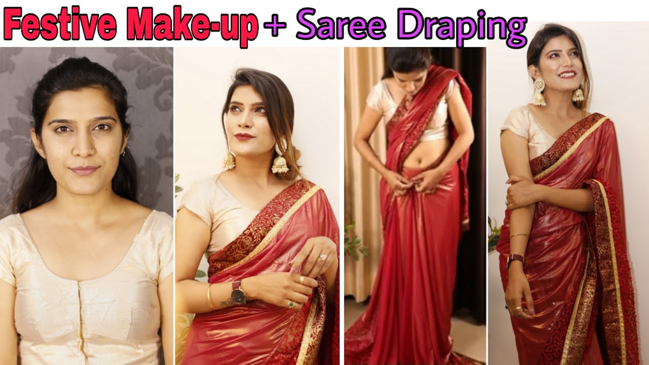 Indian Festive Makeup + How to Drape Saree | KarwaChauth Makeup | Super Style Tips