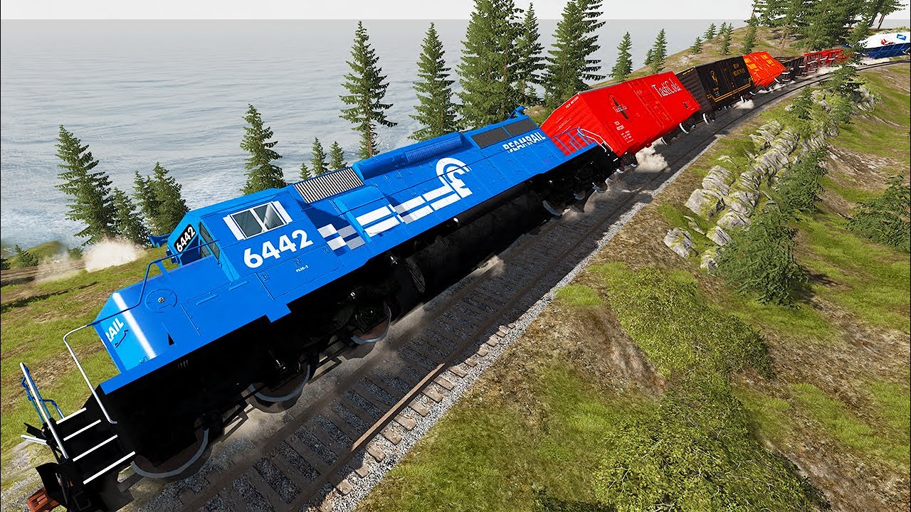 High Speed Long Train Accidents at Curved Railway - BeamNG Drive Crashes - Dancing Cars
