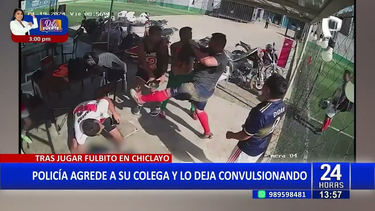 Chiclayo: policía agrede brutalmente a su colega y lo deja convulsionando tras jugar un partido