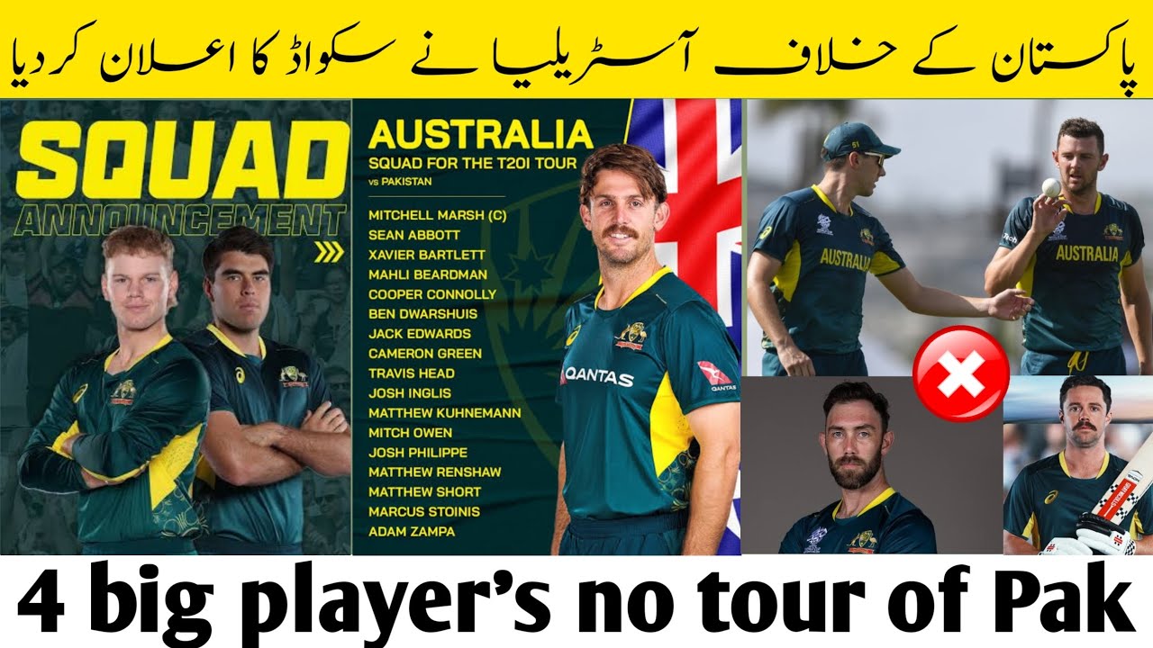 Australia t20 squad for Pakistan t20 series 2026