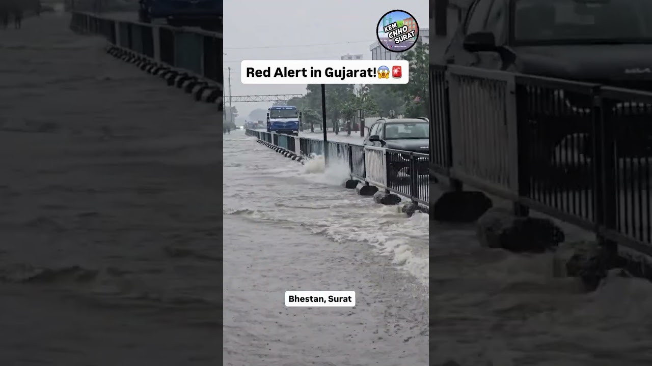 Heavy To Heavy Rain in Surat!😱😳🚨 #kemchhosurat #heavyrain #surat