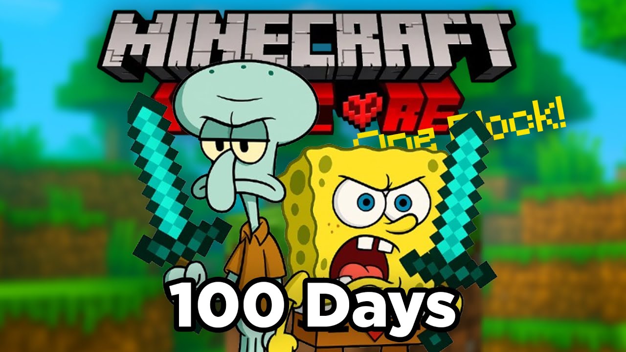 I Survived 100 Days on HARDCORE One Block as Spongebob