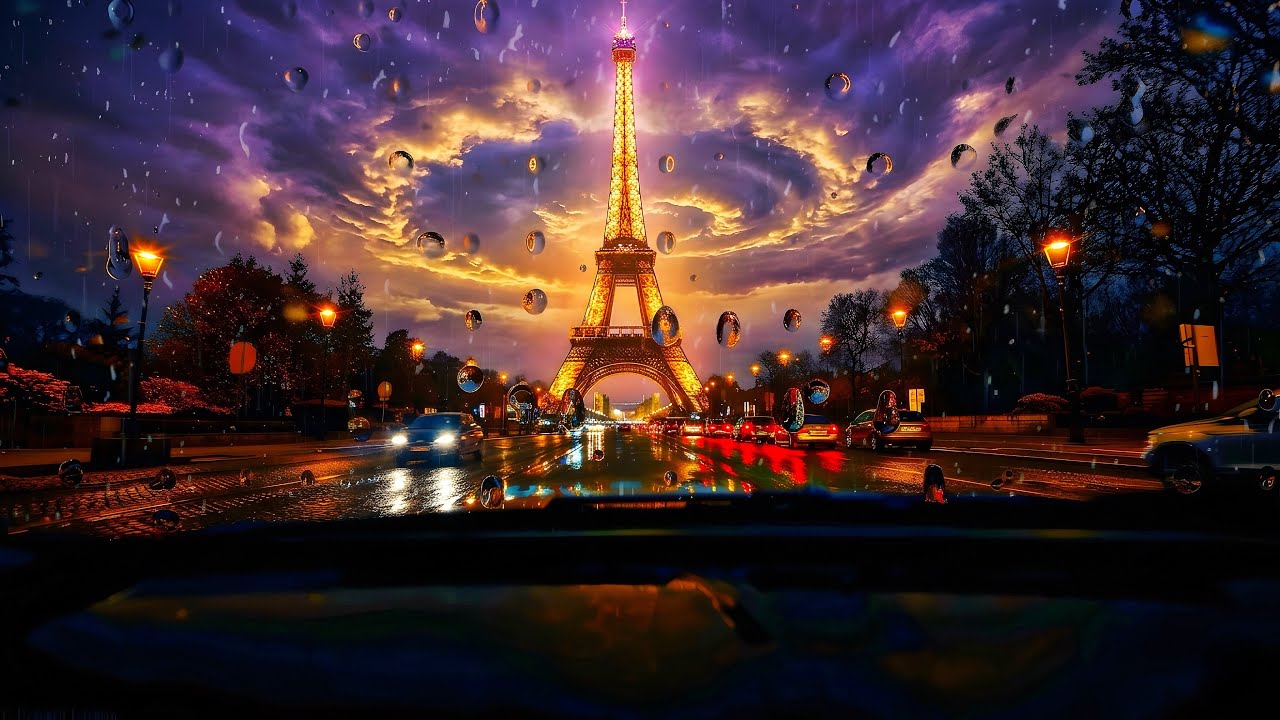 Heavy Rain Sounds & Eiffel Tower View 4K | Luxury Paris Night for Sleep & Unwind