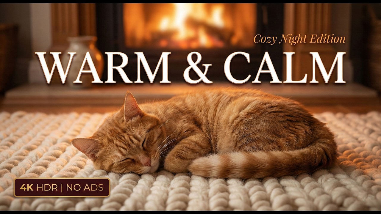 24 Hours of Calming Cat Sleep Music 🐾 Piano, Fireplace & Gentle Purring | 4K HDR No Ads