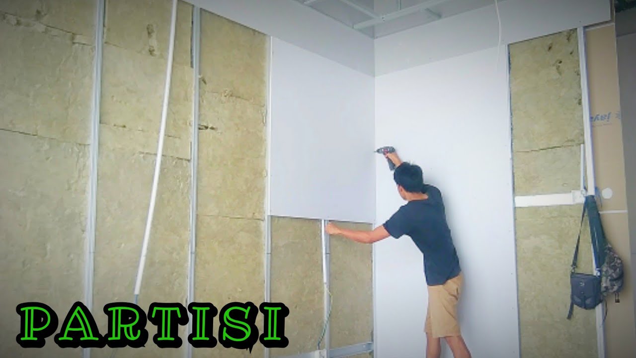 Proses pemasangan Gipsum pada dinding partisi || cara pasang partisi Gipsum.