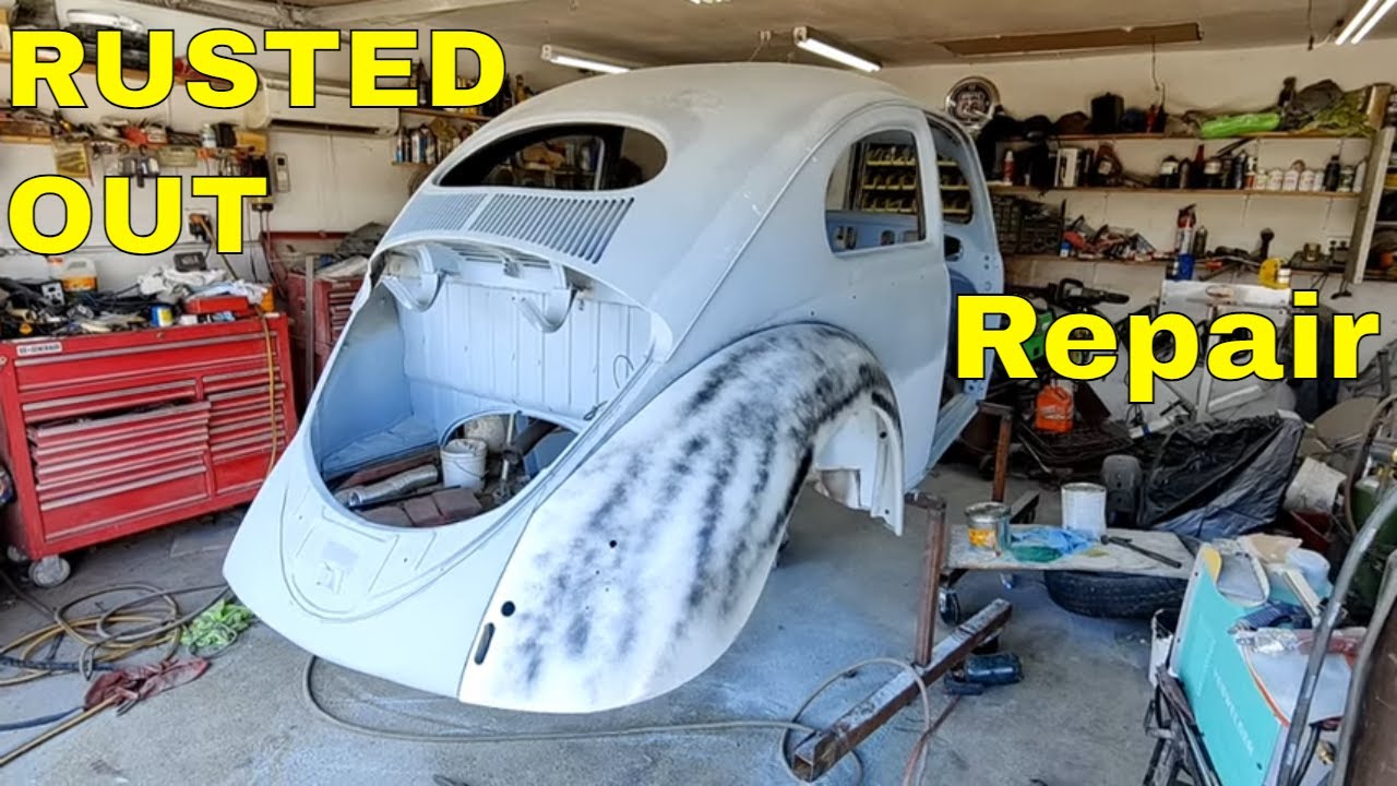 1954 VW early oval window Metalwork Rusted out heater channel and quarter panel restoration