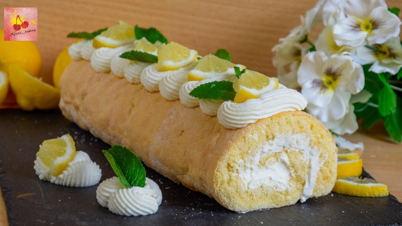 Zitronenrolle🍋/ Zitronenkuchen mit Sahne-Joghurt-Creme
