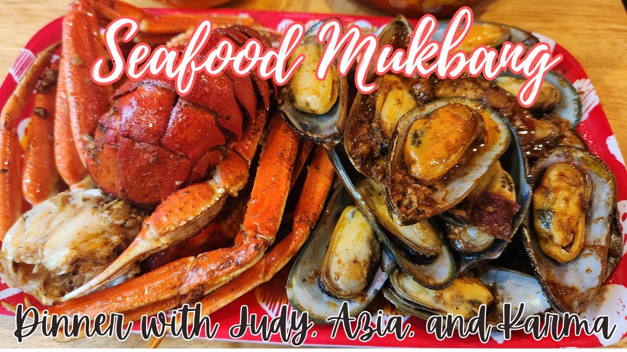 Seafood Mukbang with Snow Crab Legs, Lobster Tail, and Mussels Eating Show with Pitbulls