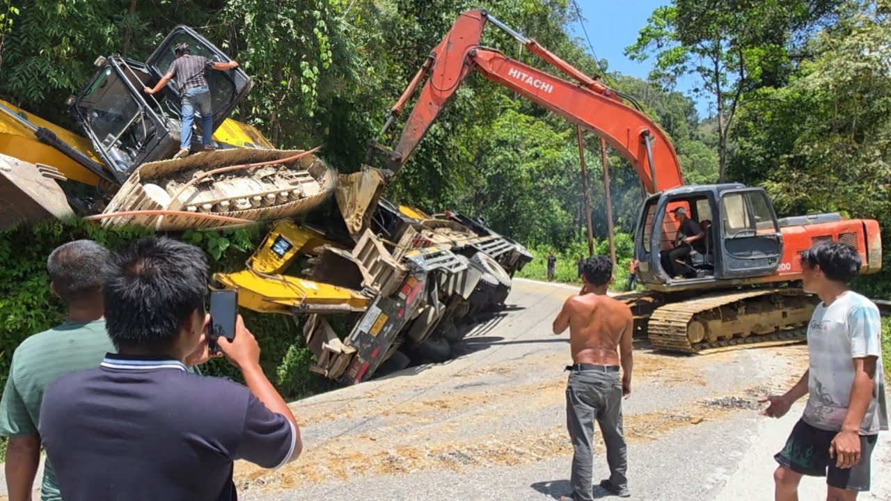 Evakuasi Truk Hino Muatan Alat Berat Excavator Masuk Paret Di Daerah Tanjakan Kedabuhan Subulussalam