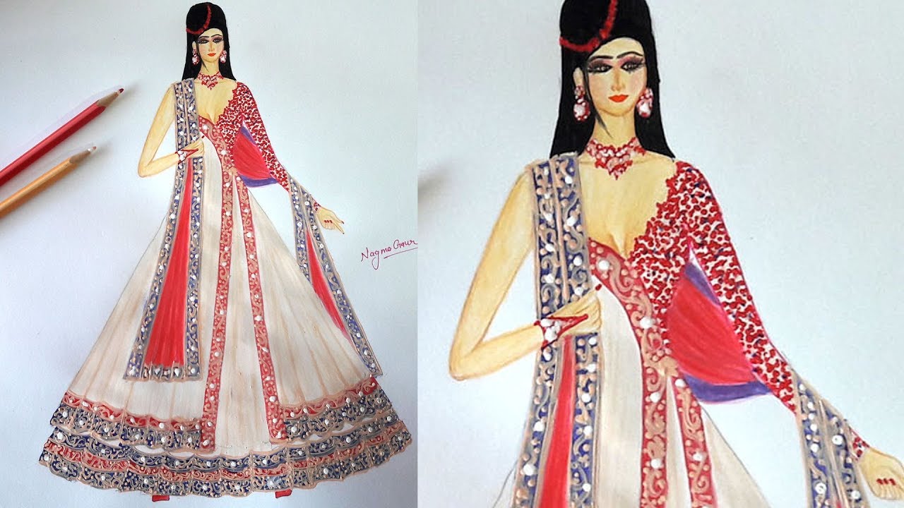 How to draw a wedding dress step by step