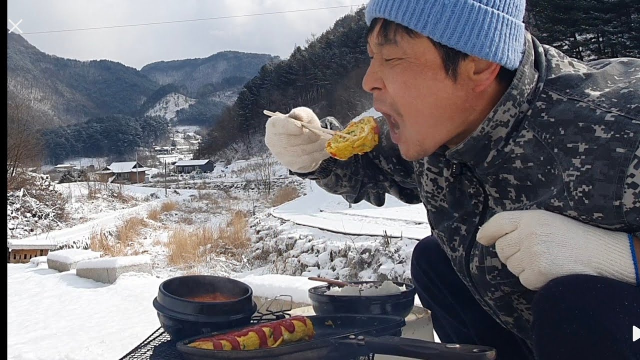 눈오는날 장작불에 밥 해 먹기