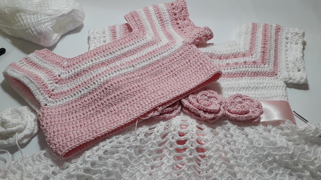 vestido de crochê 3 a 6 meses,  parte 1 pala