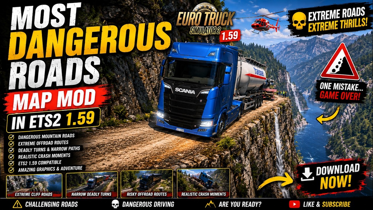 MOST DANGEROUS ROADS MAP DOWNLOAD in ETS2 1.59 🔥