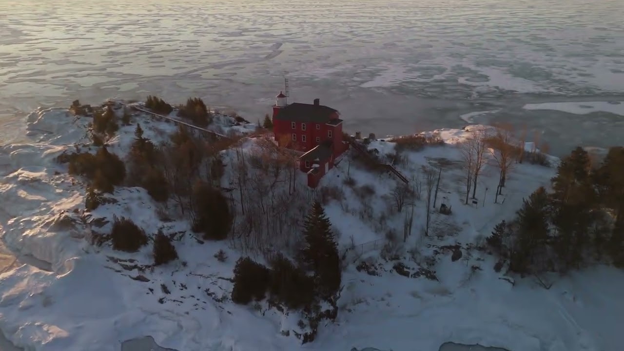 Marquette Lighthouse Winter Sunrise | Frozen Lake Superior
