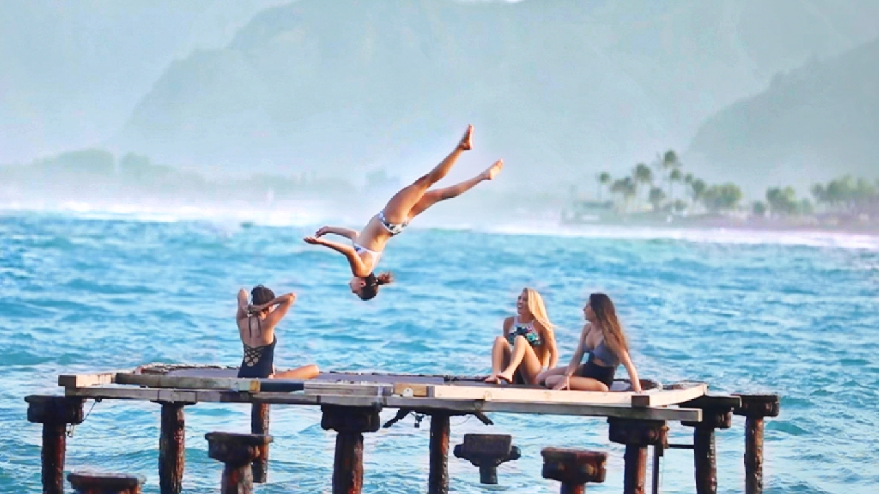 Trampoline Gymnastics On The Ocean Hawaii