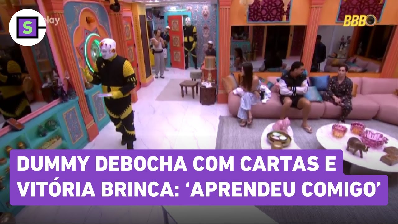 BBB 25: Dummy debocha com cartas do Castigo do Mostro e Vitória brinca: 
