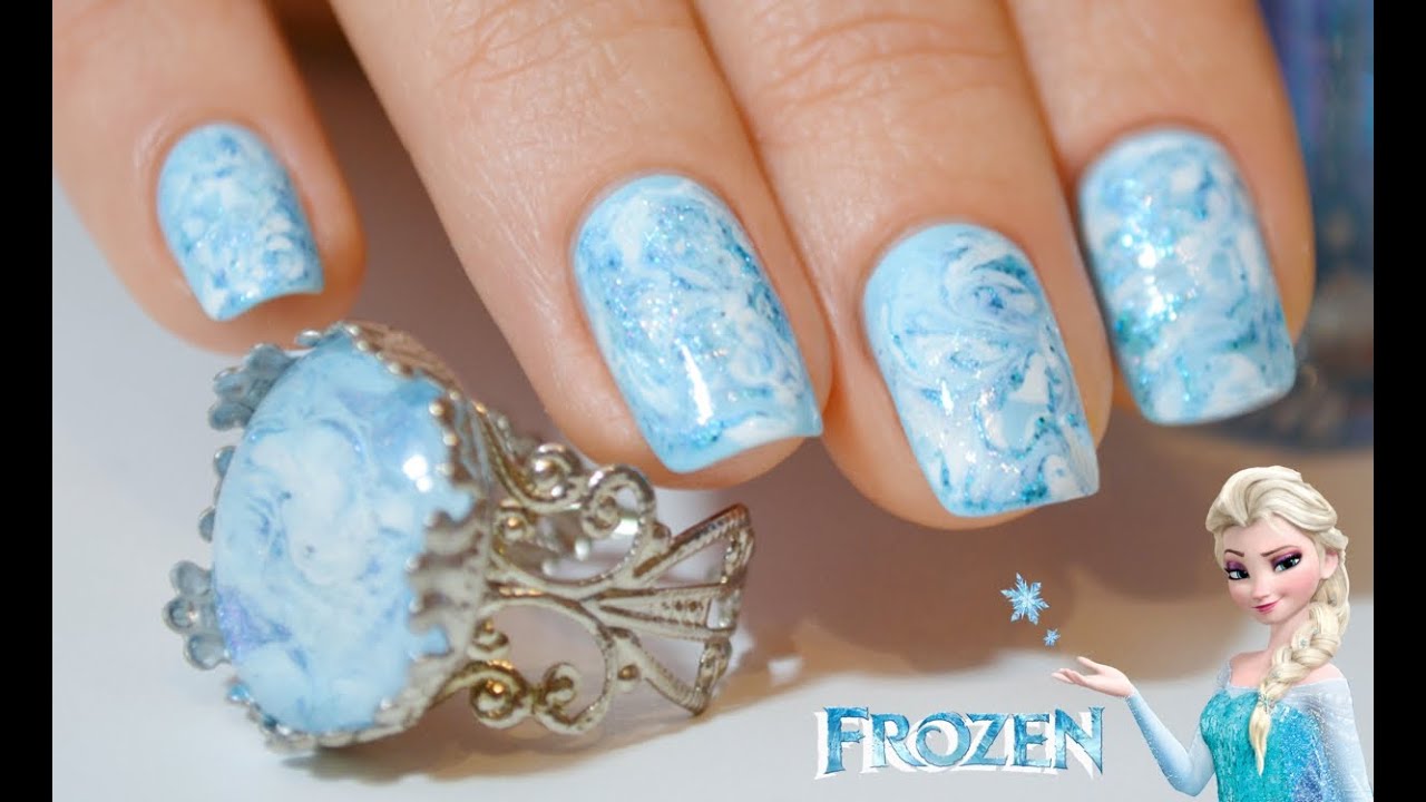 Дизайн ногтей с кольцом / Winter Frozen NailArt / Disney Inspired / Разводы на ногтях