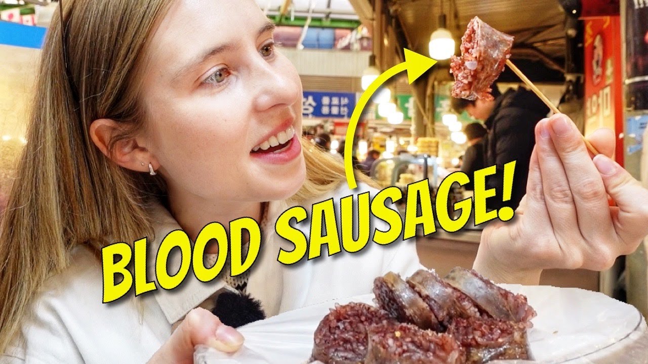Korea street food HAUL! Blood sausage, mung bean pancakes and MORE!!