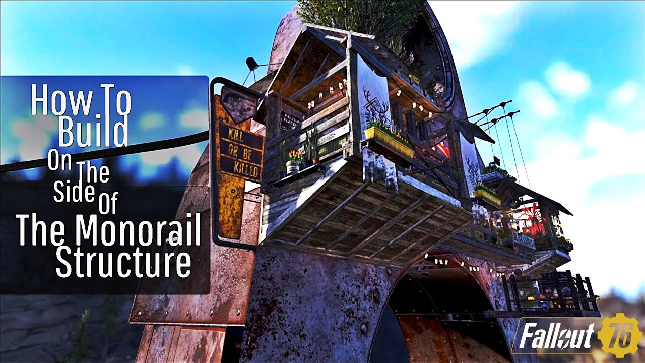 Fallout 76 Camp Tutorial | How To Build On The Side Of The Monorail Structure | Tips // Tricks