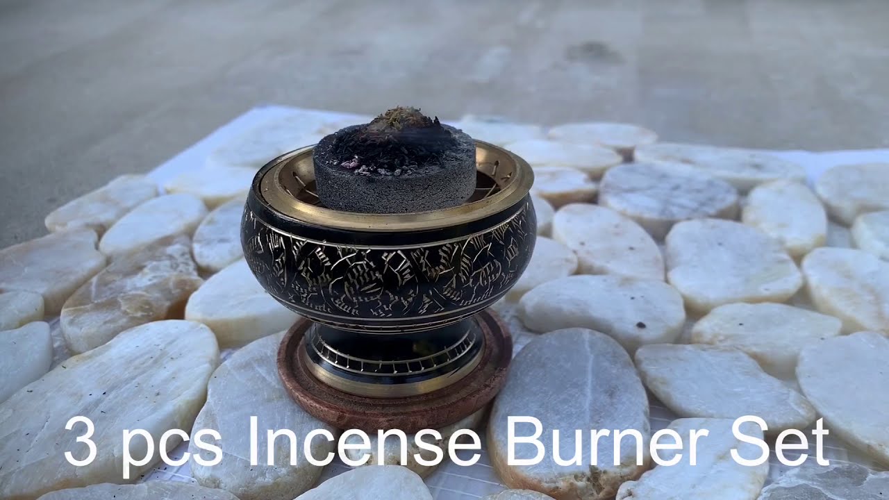 DharmaObjects Decorated 3 Pcs Brass Charcoal Incense Burner